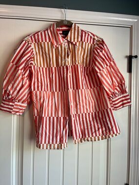 Who What Wear Red and Orange Striped Button-Front Shirt